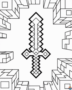 Minecraft diamond sword – colouring page
