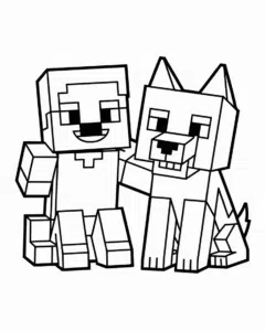 Minecraft Steve with Denis – colouring page
