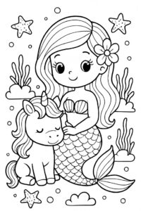 Sirena z enorogom – pobarvanka