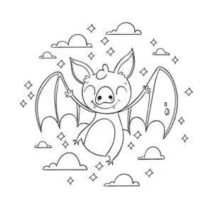 Bat in the clouds – colouring page