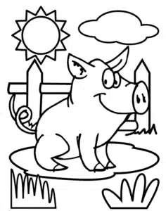 Piglet in the yard – colouring page