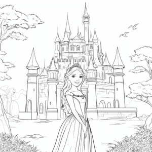 Princesa in grad z stolpi – pobarvanka