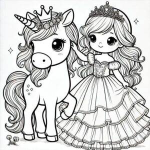 Mala princesa z enorogom – pobarvanka