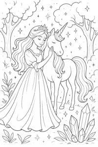 Prințesa și unicornul – fișă de colorat