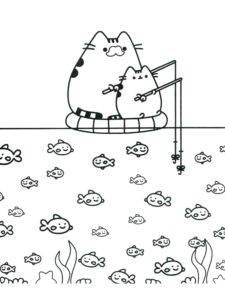 Pusheen kočky rybáři – omalovánka