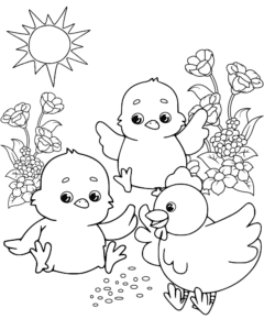 Galinha e pintinhos – desenho para colorir