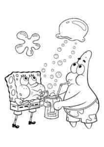 Spongebob, Patrick, dan gelembung – halaman mewarnai