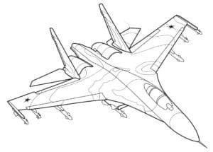 Caça a jato - avião de combate – desenho para colorir