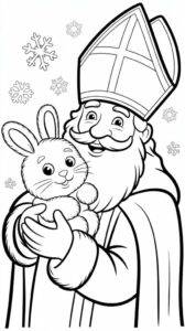 St. Nikolaus mit Hase – Malvorlage
