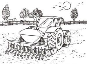 Trator arando a terra – desenho para colorir