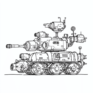 Tanque com armas – desenho para colorir