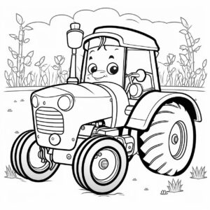 Tractor pentru copii cu ochi – fișă de colorat
