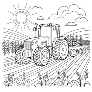 Traktor mit Anhänger – Malvorlage