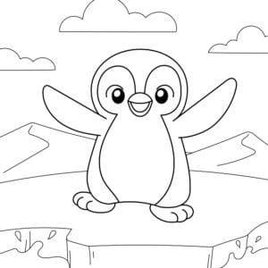 Pinguin auf einer Eisscholle – Malvorlage