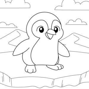 Pinguin auf einer Eisscholle – Malvorlage