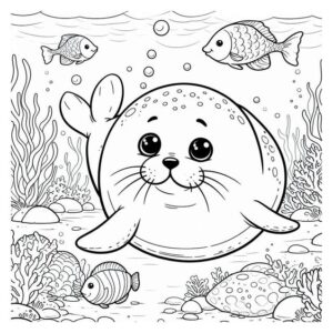 Chubby seal in water – colouring page