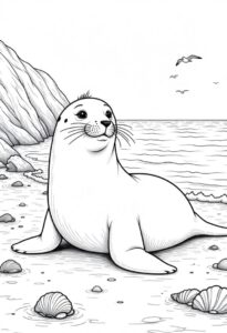 Seal on the shore – colouring page