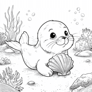 Seal holding a shell – halaman mewarnai