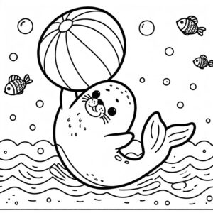 A foca lança a bola – desenho para colorir