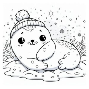 Robbe liegt im Schnee – Malvorlage