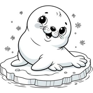 Seal with snowflakes – colouring page