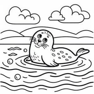 Robbe im Wasser – Malvorlage