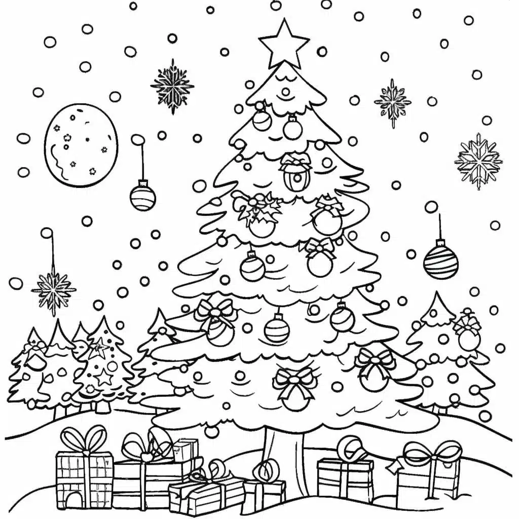 Christmas tree with presents colouring page - Colouring pages for children