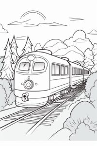 Zug im Wald – Malvorlage