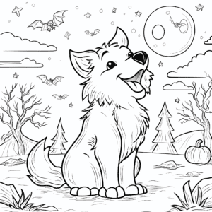 Wilk i Halloween – kolorowanka