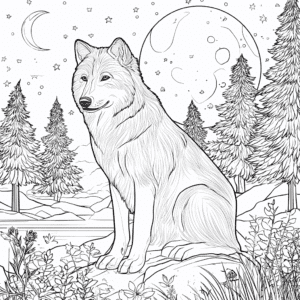 Der Wolf und der Mond – Malvorlage