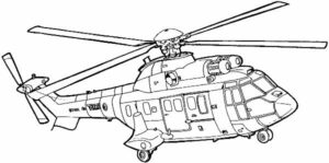 Helicóptero militar visto de lado – desenho para colorir