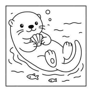 Otter liegt im Wasser – Malvorlage