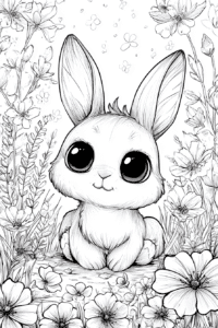 Coelho e flores – desenho para colorir
