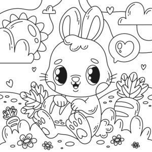 Rabbit sitting with a carrot – colouring page