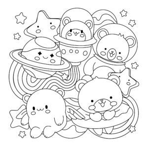 Animals in space – colouring page