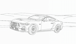 Pagina de colorat cu mașina Ford Mustang