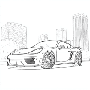 Porsche în oraș – fișă de colorat