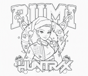 Rumi Huntrix božični venec – pobarvanka