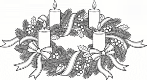 Ein Adventskranz mit Schleife – Malvorlage