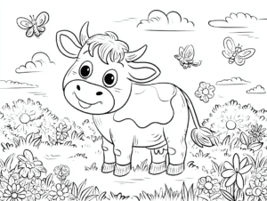 Cow with butterfly colouring page