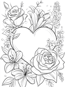 flores e corações – desenho para colorir