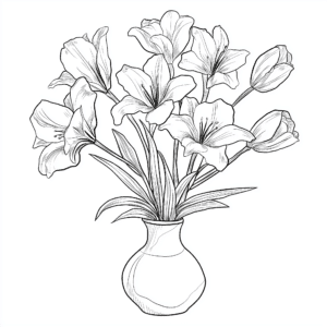 lírios e tulipas em um vaso de flores – desenho para colorir