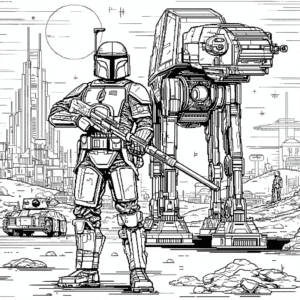 Mandalorianec in robot – pobarvanka