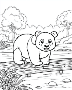 Pandabär auf dem Steg – Malvorlage