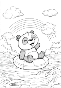 Panda auf einem Schwimmreifen – Malvorlage