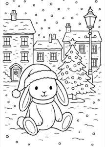 Plüschhase im Schnee – Malvorlage