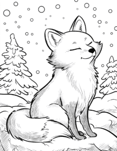 Raposa ártica no inverno – desenho para colorir