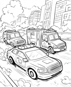 policejní auto a sanitka – omalovánka