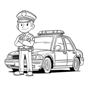 policial e carro de polícia – desenho para colorir