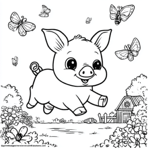 Piggy and butterflies – colouring page